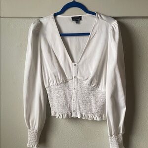 Vintage Lucy Paris White Long Sleeve peplum Blouse with Button Detail